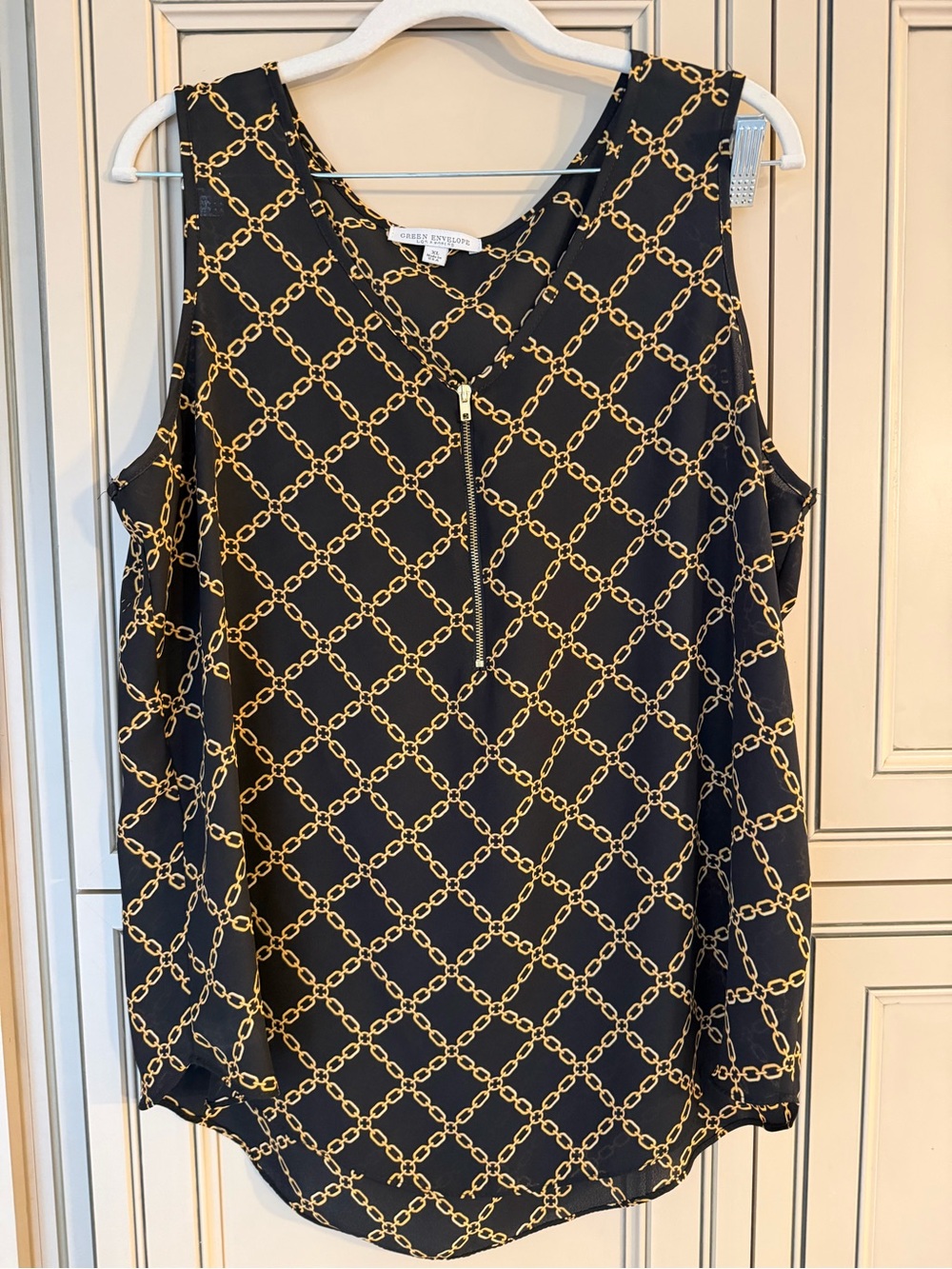New Green Envelope Los Angeles Black Gold Chain Print Tank Camisole Blouse Top